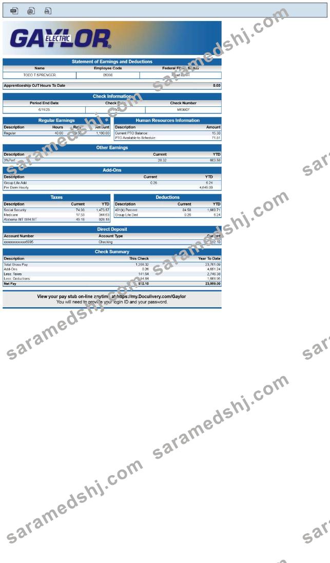 Gaylor Electric statement of earnings and deductions - pay stub.pdf, 1